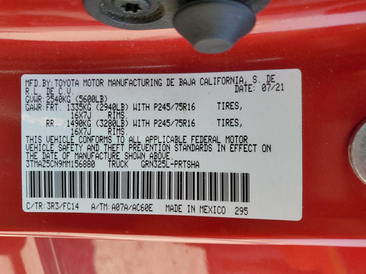 2021 Toyota Tacoma Double Cab VIN: 3TMAZ5CN9MM156880 Lot: 68764835