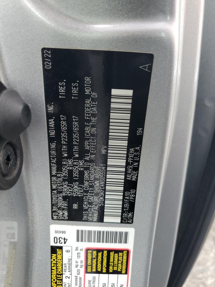 2022 Toyota Sienna Le VIN: 5TDKSKFC4NS055541 Lot: 70764445