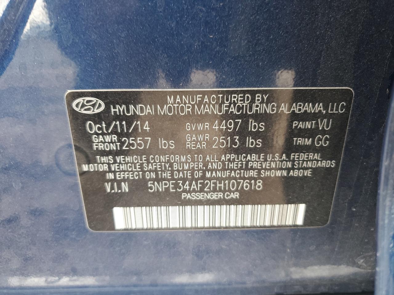 2015 Hyundai Sonata Sport VIN: 5NPE34AF2FH107618 Lot: 68816555