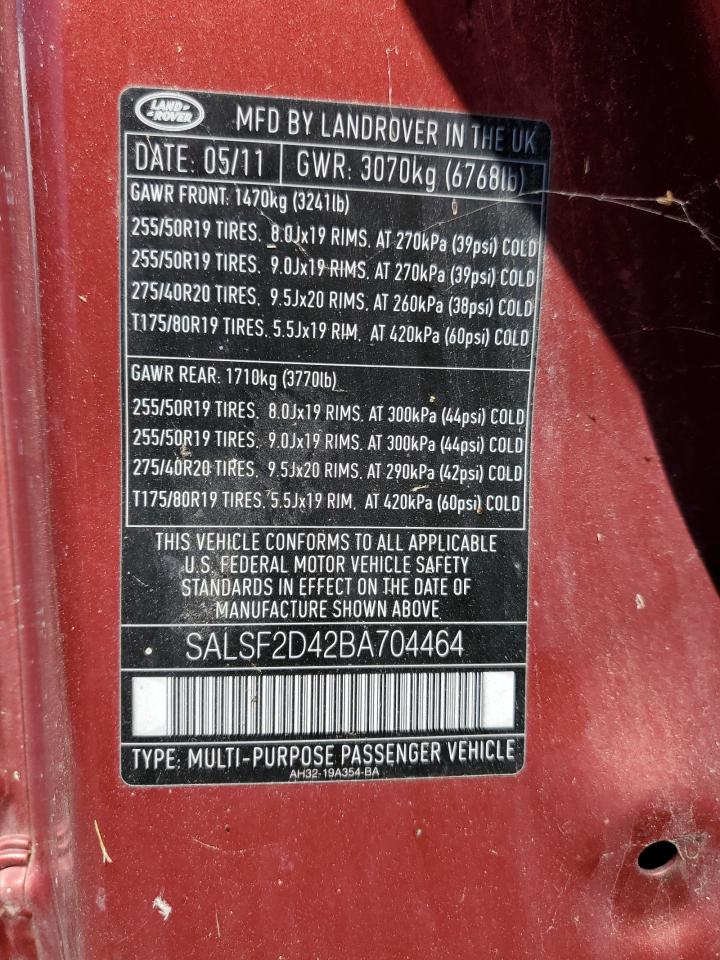 2011 Land Rover Range Rover Sport Hse VIN: SALSF2D42BA704464 Lot: 67192175