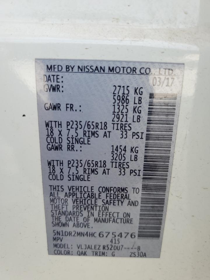 2017 Nissan Pathfinder S VIN: 5N1DR2MN4HC675476 Lot: 69765185