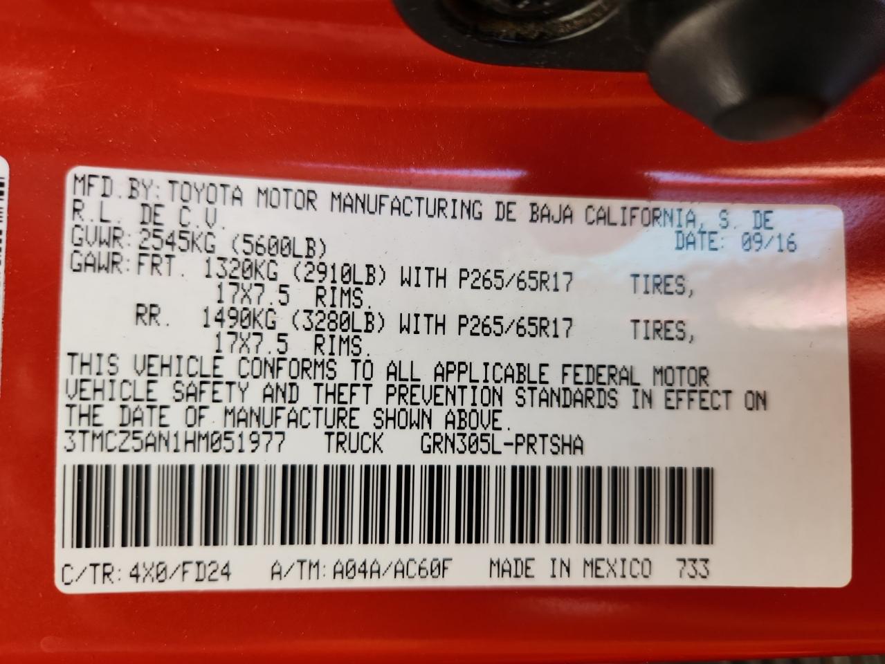 2017 Toyota Tacoma Double Cab VIN: 3TMCZ5AN1HM051977 Lot: 68040475