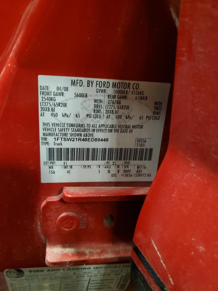 2008 Ford F250 Super Duty VIN: 1FTSW21R48ED89448 Lot: 70450625