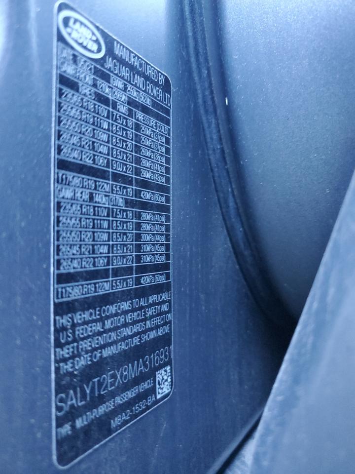 2021 Land Rover Range Rover Velar R-Dynamic S VIN: SALYT2EX8MA316931 Lot: 69294685