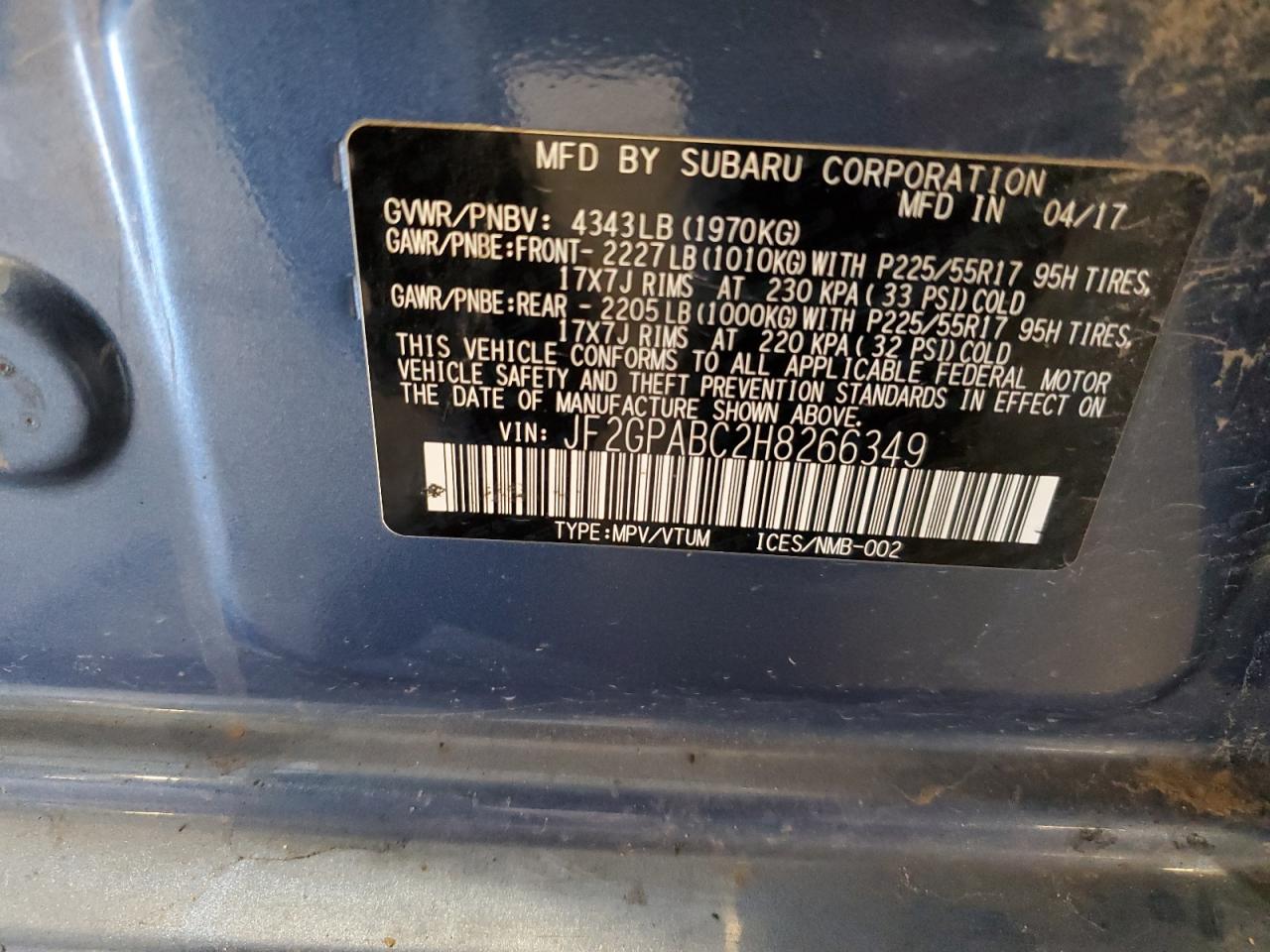 2017 Subaru Crosstrek Premium VIN: JF2GPABC2H8266349 Lot: 69542265