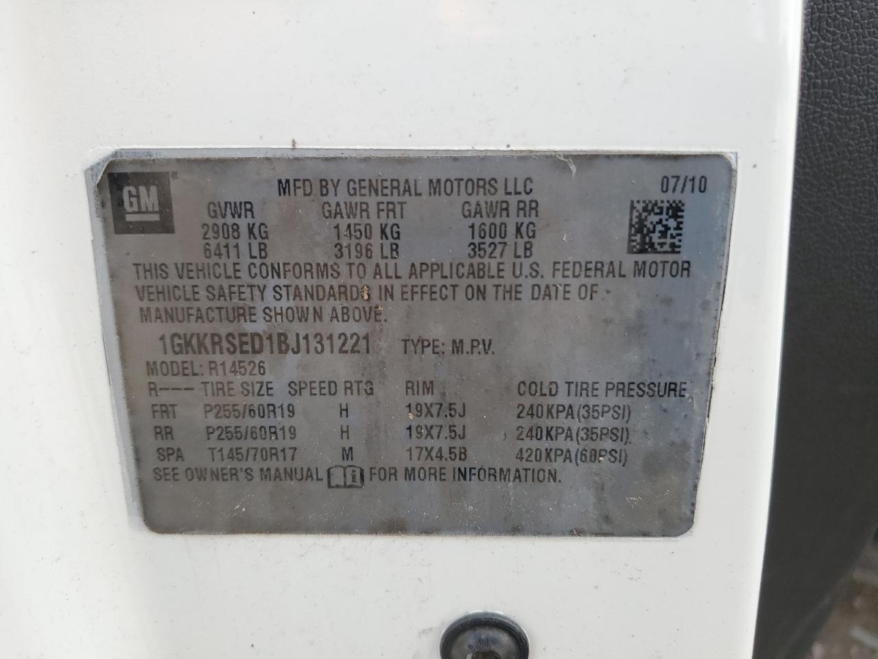 2011 GMC Acadia Slt-2 VIN: 1GKKRSED1BJ131221 Lot: 68737195