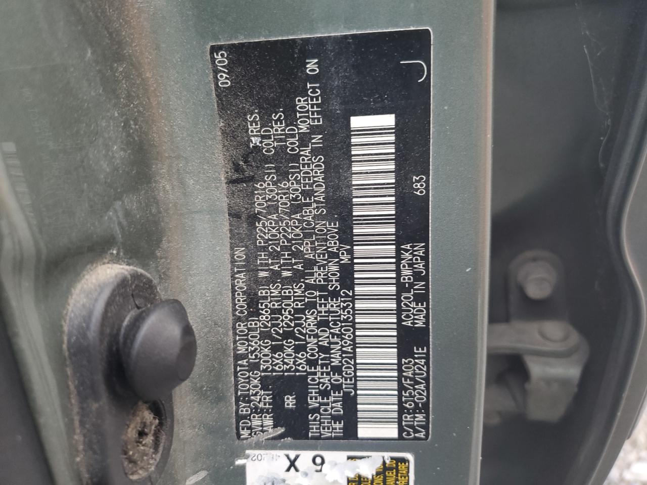 2006 Toyota Highlander VIN: JTEGD21A960135312 Lot: 67787835