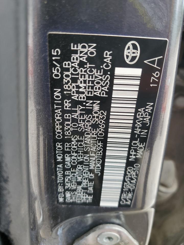 2015 Toyota Prius C VIN: JTDKDTB39F1096932 Lot: 68734255