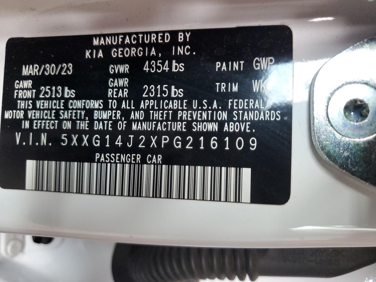 2023 Kia K5 Lxs VIN: 5XXG14J2XPG216109 Lot: 69222905