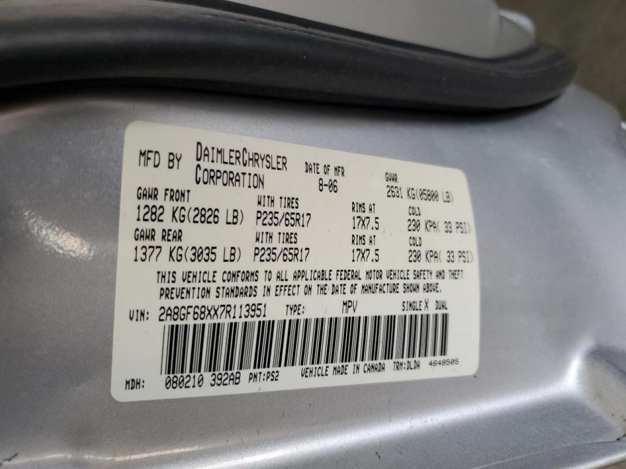 2007 Chrysler Pacifica Touring VIN: 2A8GF68XX7R113951 Lot: 70170305