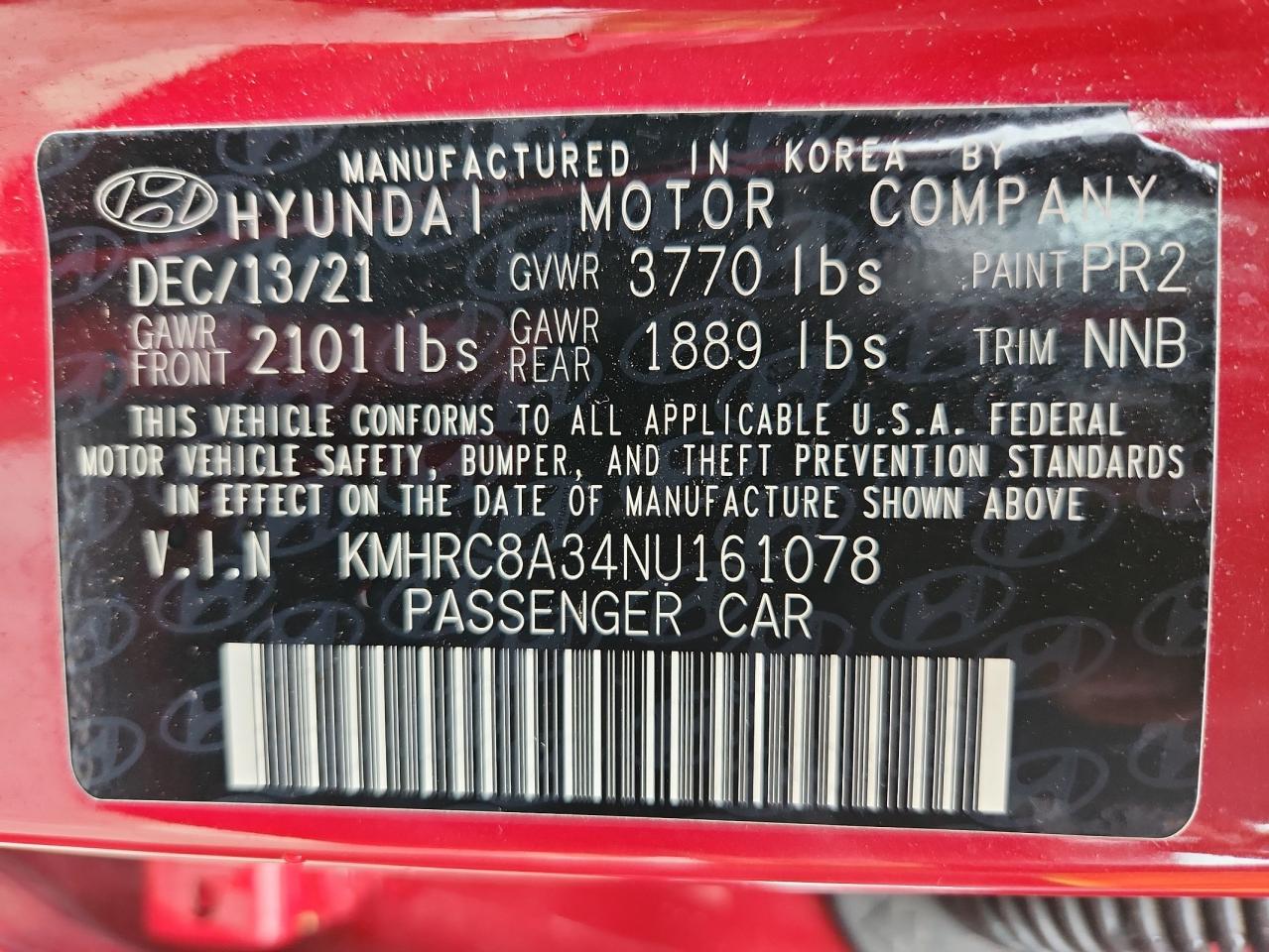 2022 Hyundai Venue Sel VIN: KMHRC8A34NU161078 Lot: 70481165