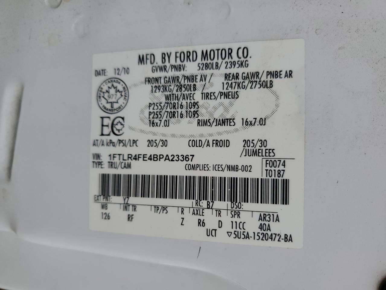 2011 Ford Ranger Super Cab VIN: 1FTLR4FE4BPA23367 Lot: 67468835