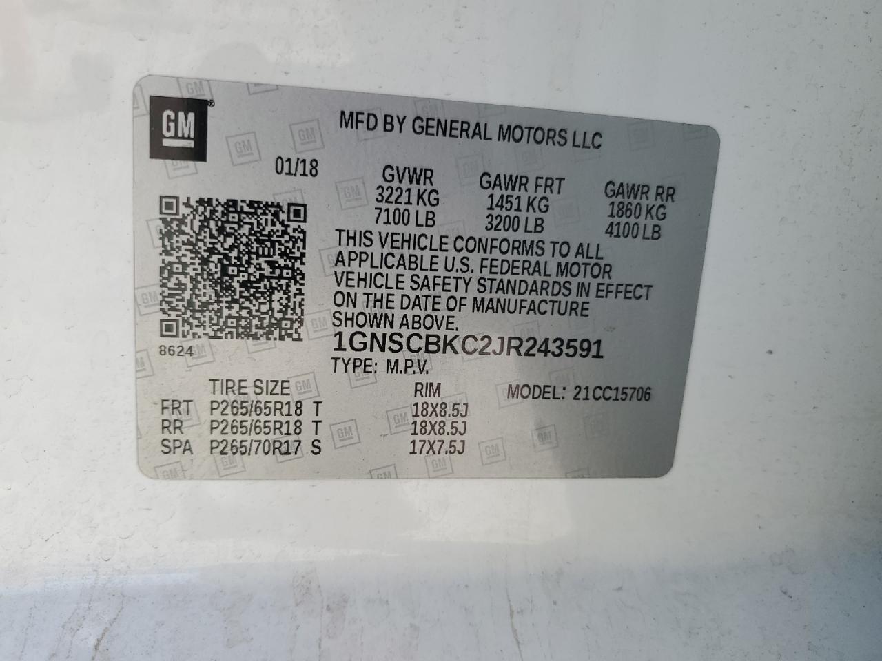 2018 Chevrolet Tahoe C1500 Lt VIN: 1GNSCBKC2JR243591 Lot: 66906515