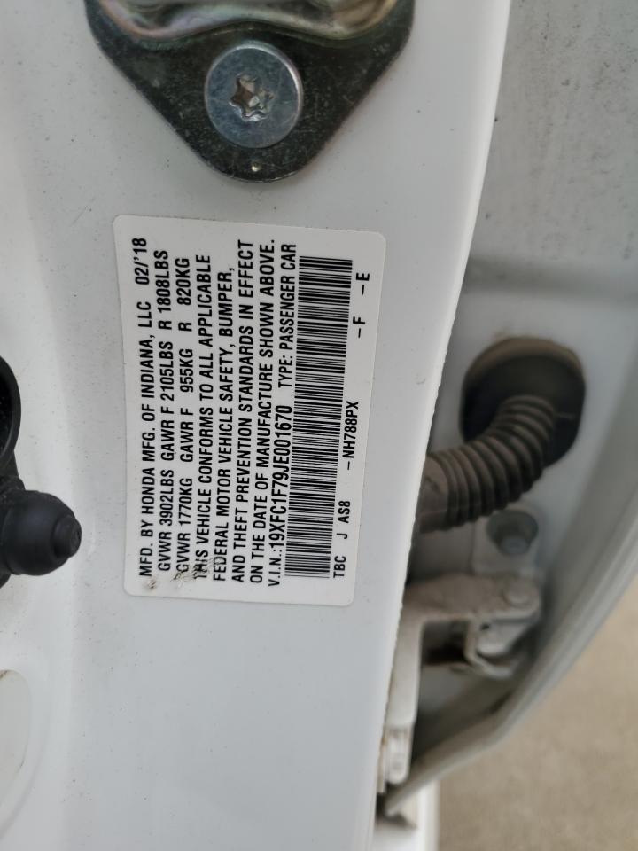 2018 Honda Civic Exl VIN: 19XFC1F79JE001670 Lot: 69854725