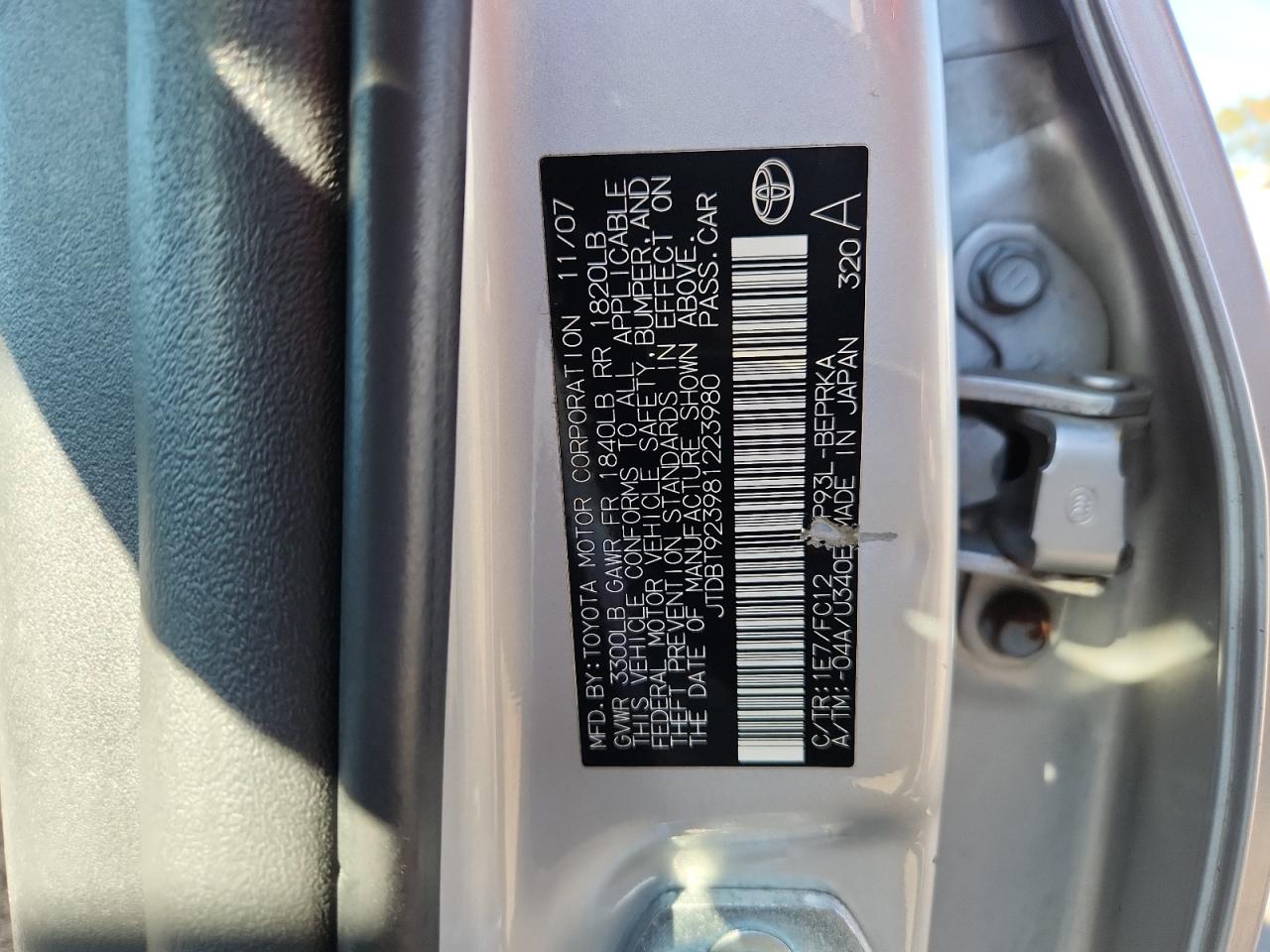 2008 Toyota Yaris VIN: JTDBT923981223980 Lot: 70150715