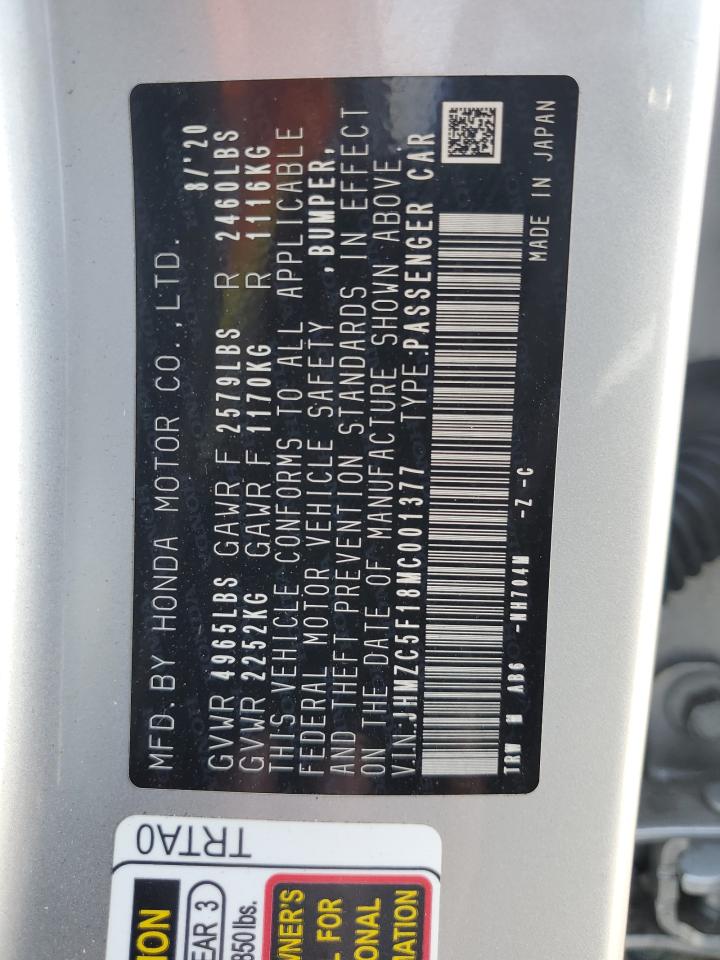 2021 Honda Clarity VIN: JHMZC5F18MC001377 Lot: 66722175