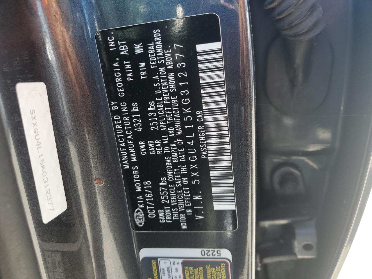 2019 Kia Optima Ex VIN: 5XXGU4L15KG312377 Lot: 69626075