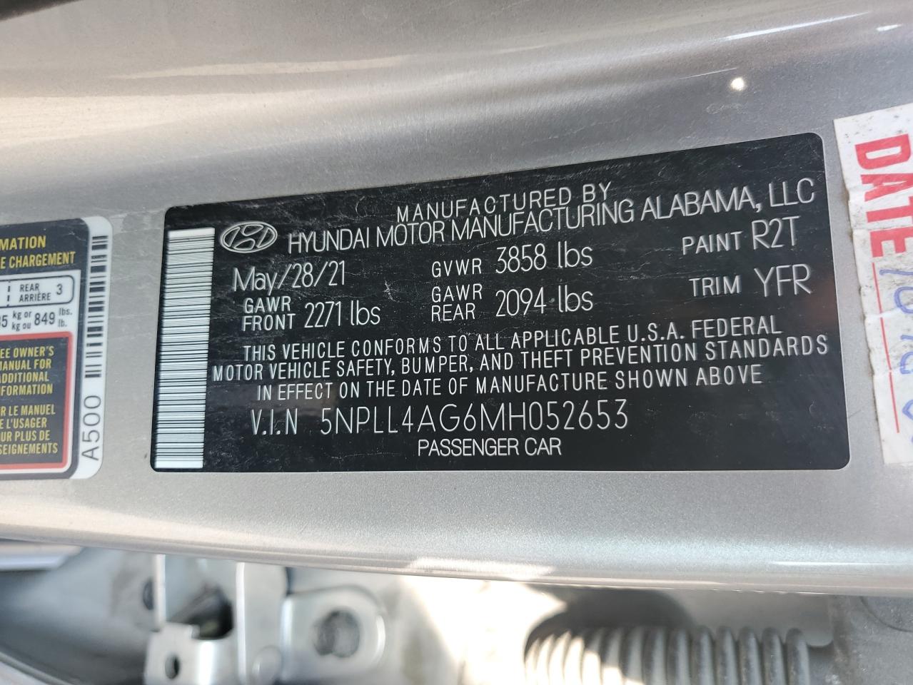 2021 Hyundai Elantra Se VIN: 5NPLL4AG6MH052653 Lot: 69851855