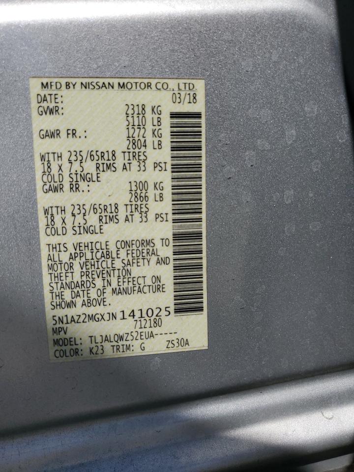 2018 Nissan Murano S VIN: 5N1AZ2MGXJN141025 Lot: 67427445