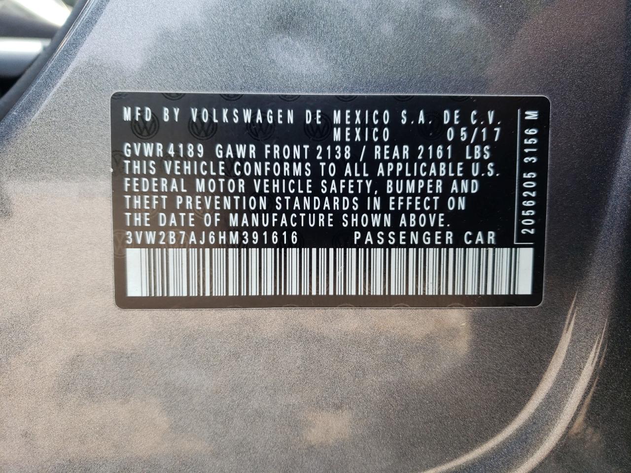 3VW2B7AJ6HM391616 2017 Volkswagen Jetta S