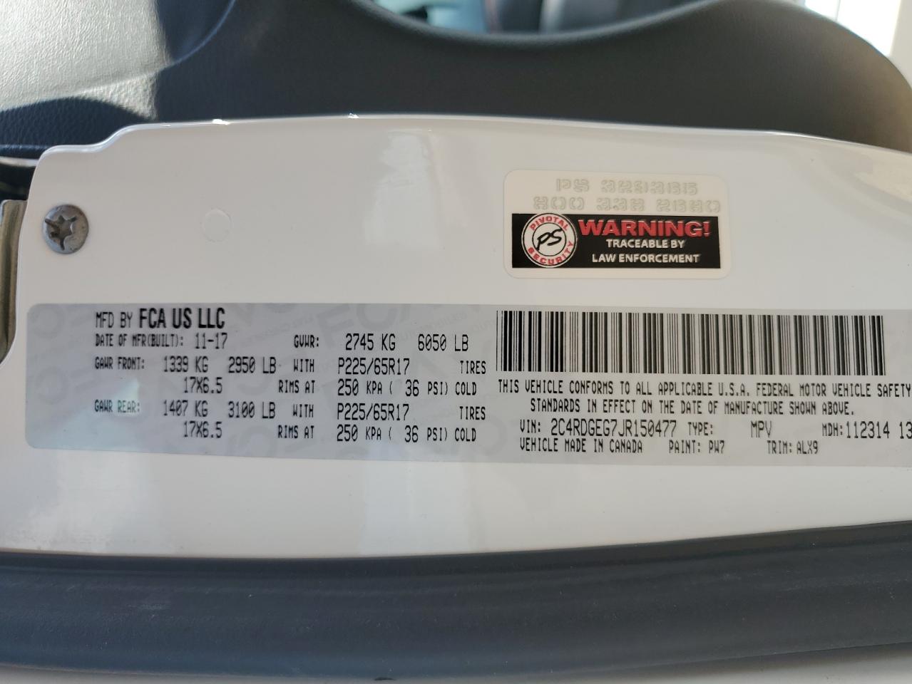 2018 Dodge Grand Caravan Gt VIN: 2C4RDGEG7JR150477 Lot: 68968845