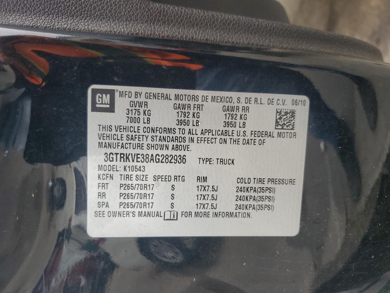 2010 GMC Sierra K1500 Sle VIN: 3GTRKVE38AG282936 Lot: 68640955