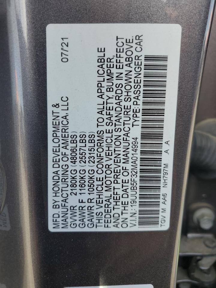 2021 Acura Tlx VIN: 19UUB5F32MA014994 Lot: 70362105