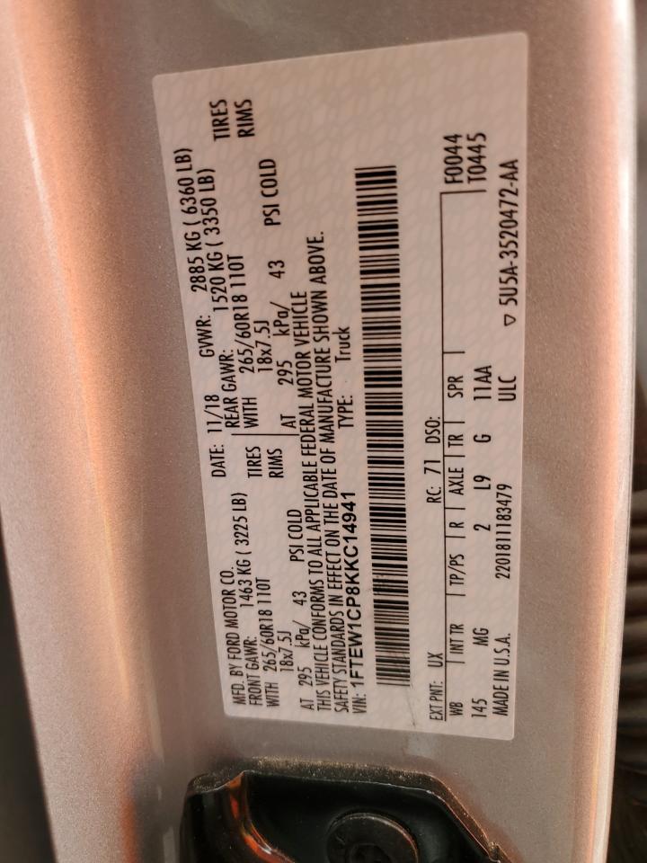 2019 Ford F150 Supercrew VIN: 1FTEW1CP8KKC14941 Lot: 70357145