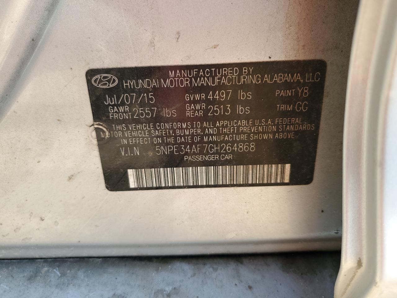 2016 Hyundai Sonata Sport VIN: 5NPE34AF7GH264868 Lot: 68736875