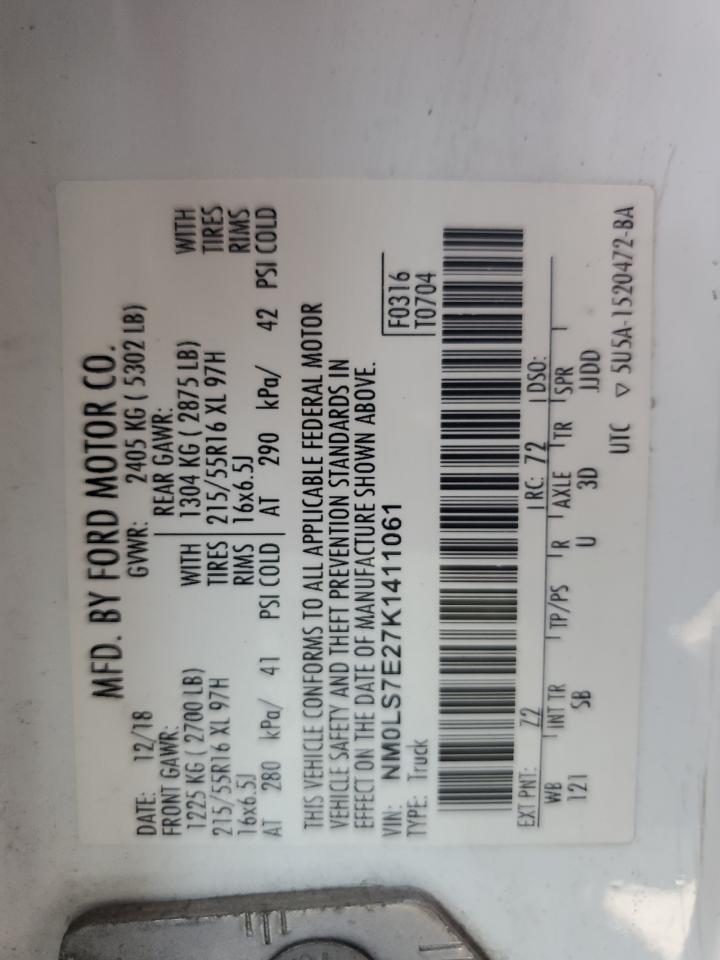 2019 Ford Transit Connect Xl VIN: NM0LS7E27K1411061 Lot: 67201225