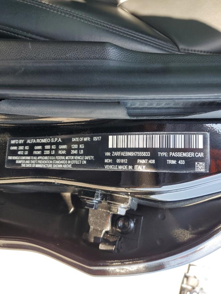 2017 Alfa Romeo Giulia VIN: ZARFAEBN6H7555833 Lot: 68482885