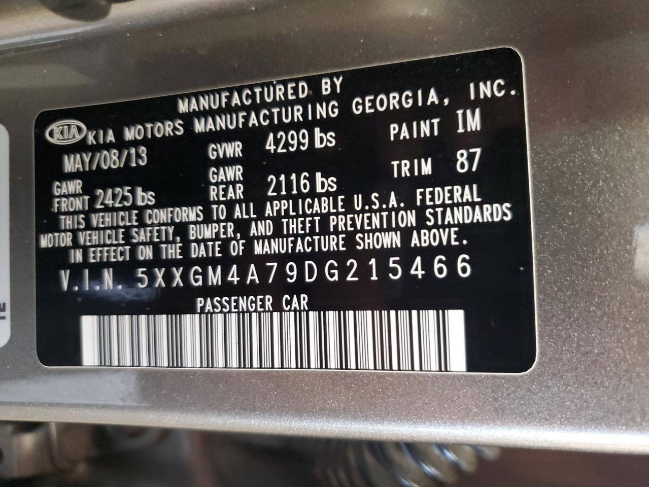 2013 Kia Optima Lx VIN: 5XXGM4A79DG215466 Lot: 70932635
