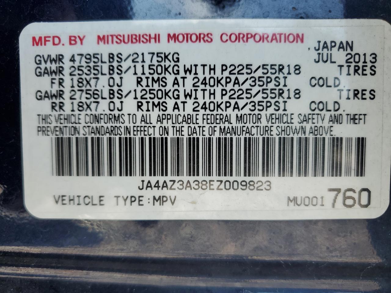 2014 Mitsubishi Outlander Se VIN: JA4AZ3A38EZ009823 Lot: 69277165
