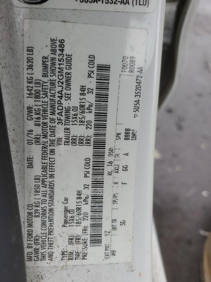 2016 Ford Fiesta S VIN: 3FADP4AJ2GM153486 Lot: 68933235