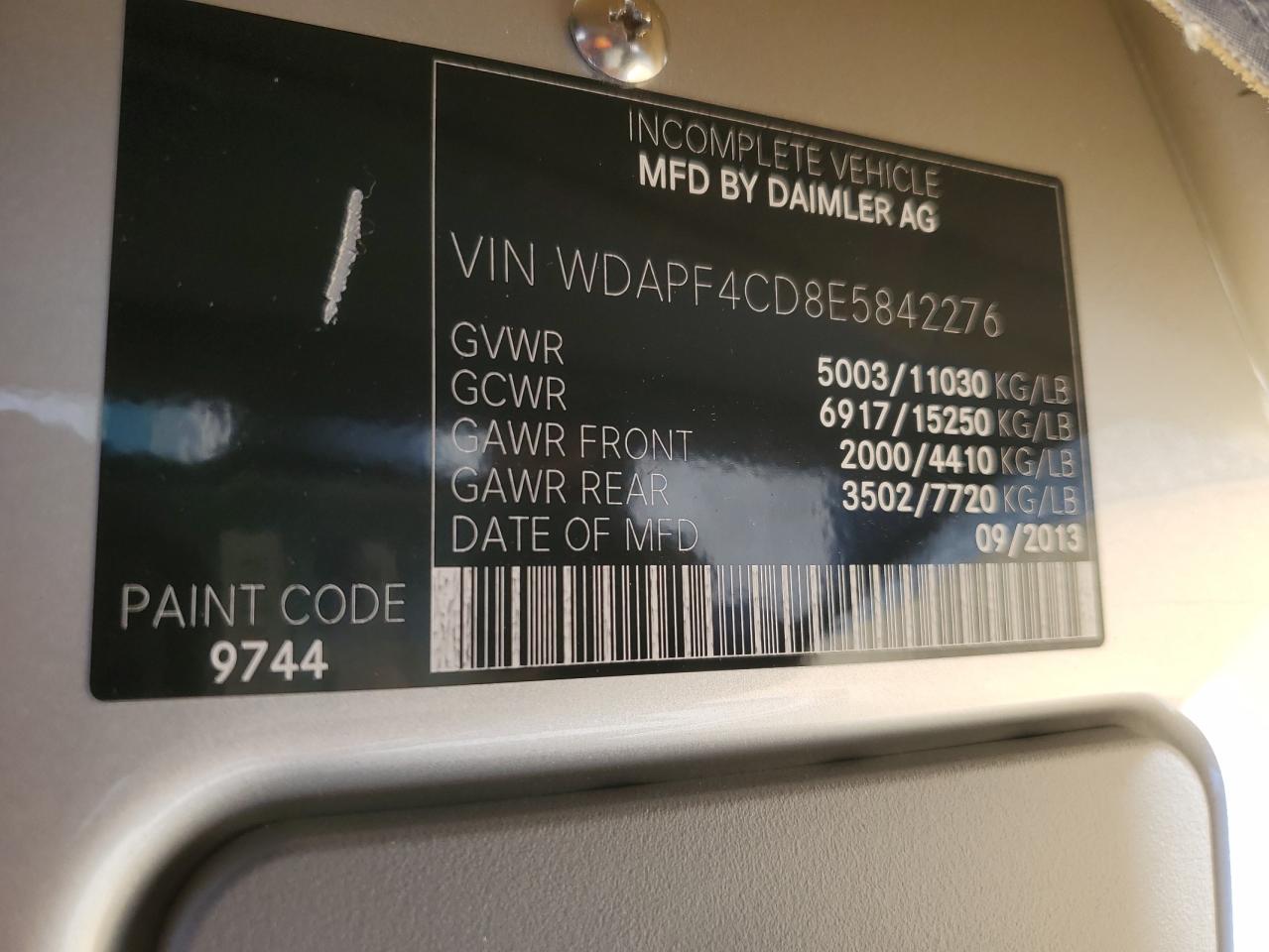 2014 Road Motorhome VIN: WDAPF4CD8E5842276 Lot: 67969505