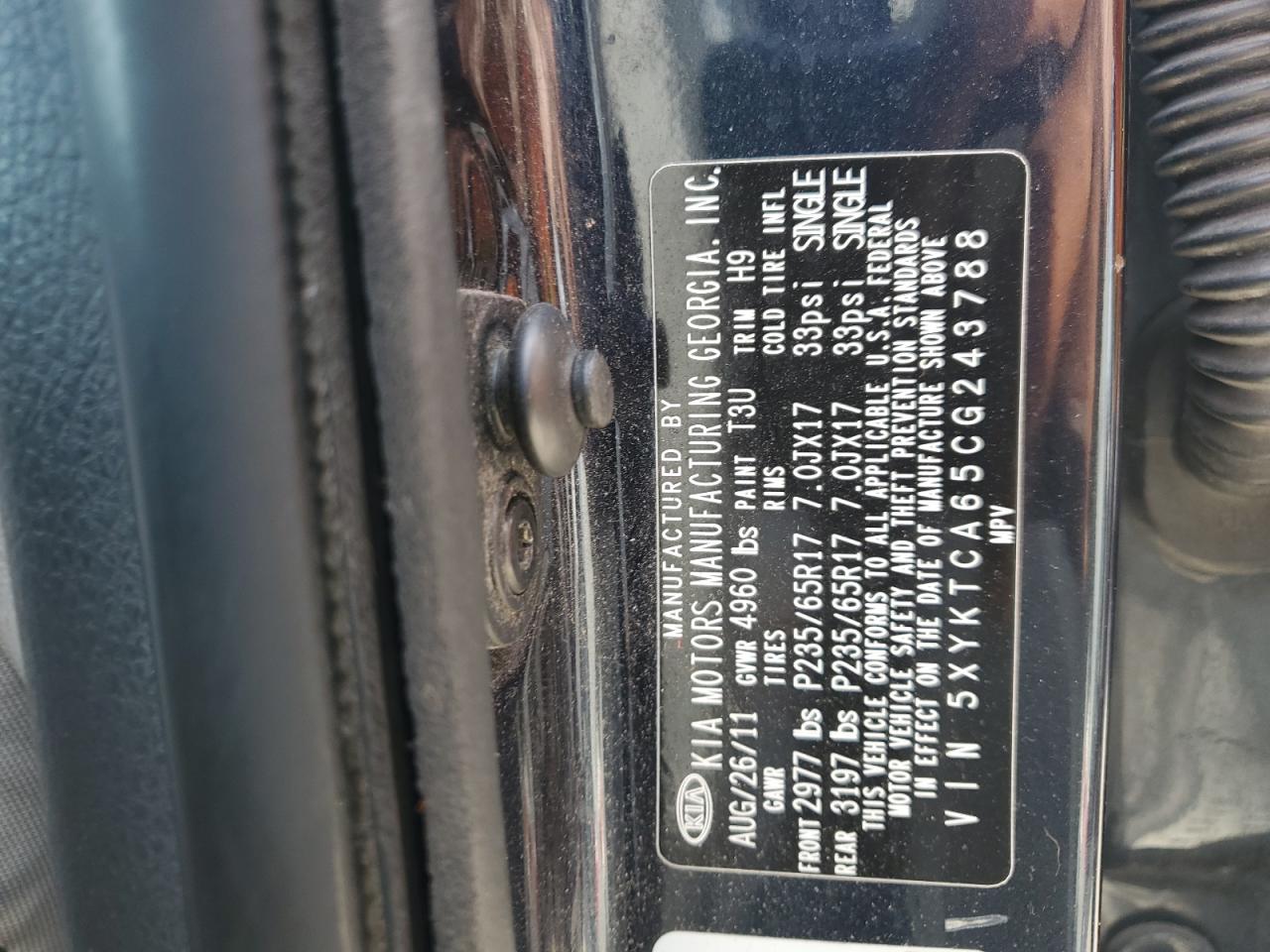 2012 Kia Sorento Base VIN: 5XYKTCA65CG243788 Lot: 70945245