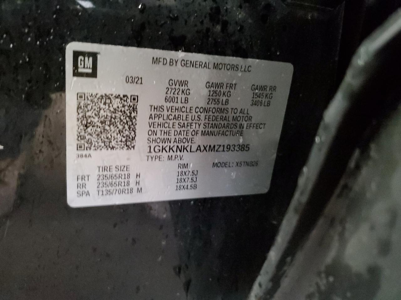 2021 GMC Acadia Sle VIN: 1GKKNKLAXMZ193385 Lot: 67285865