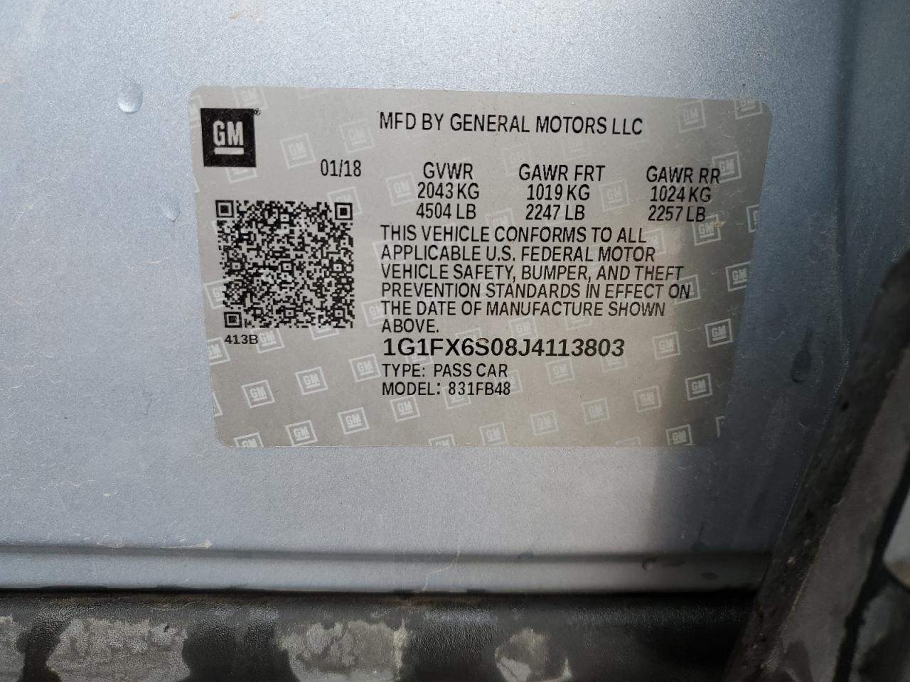 2018 Chevrolet Bolt Ev Premier VIN: 1G1FX6S08J4113803 Lot: 70184935