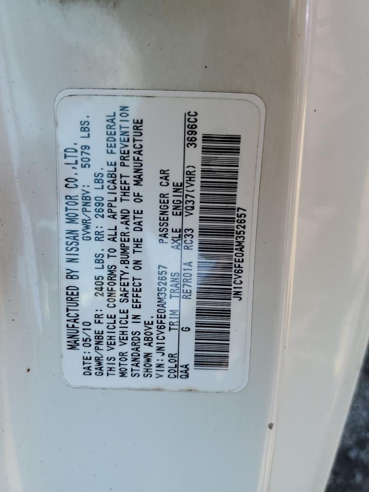 2010 Infiniti G37 Base VIN: JN1CV6FE0AM352657 Lot: 70089615