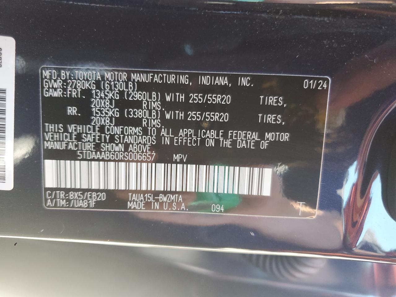 2024 Lexus Tx 350 Base VIN: 5TDAAAB60RS006657 Lot: 70328005