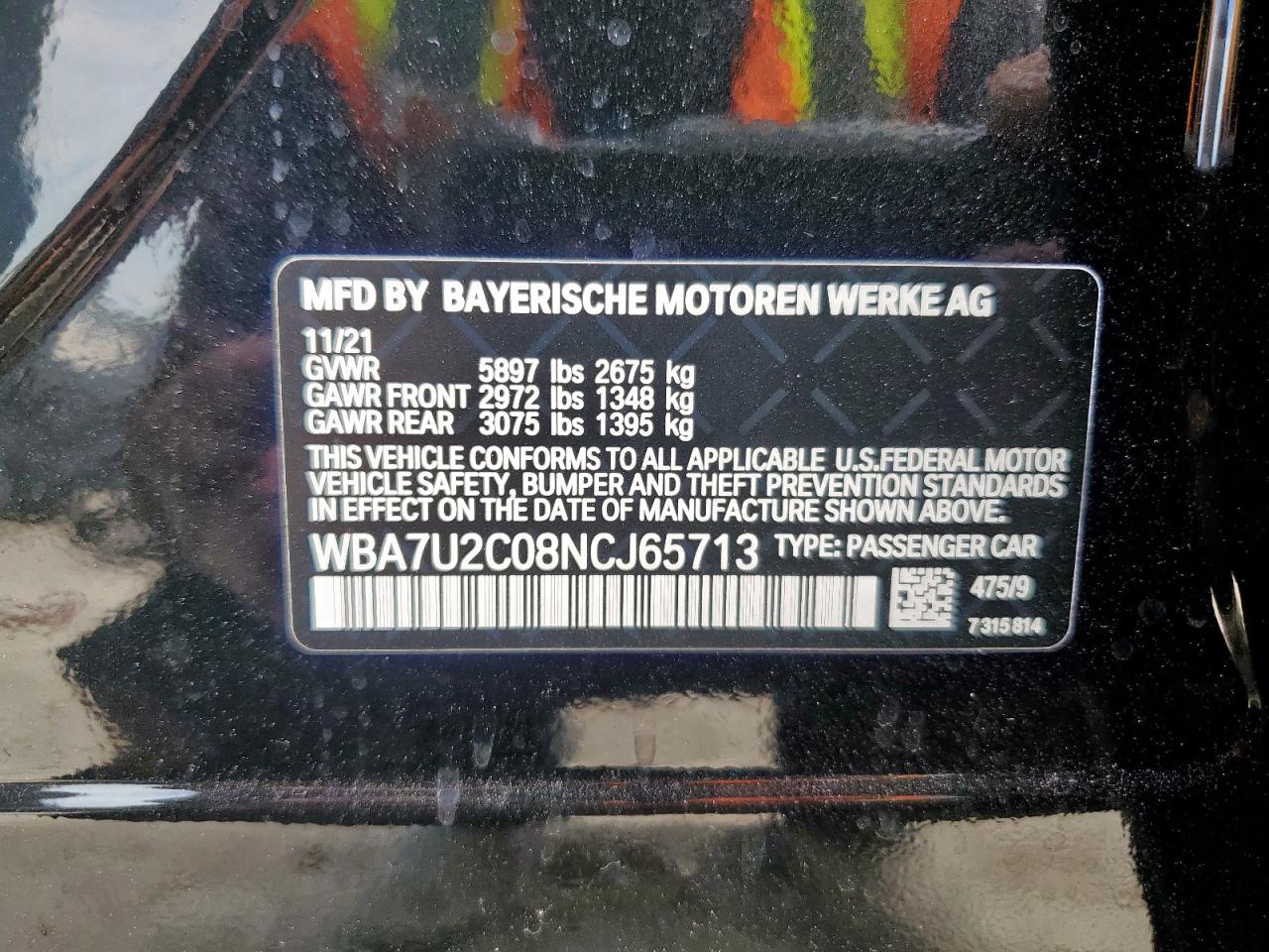 2022 BMW 750 Xi VIN: WBA7U2C08NCJ65713 Lot: 67223915