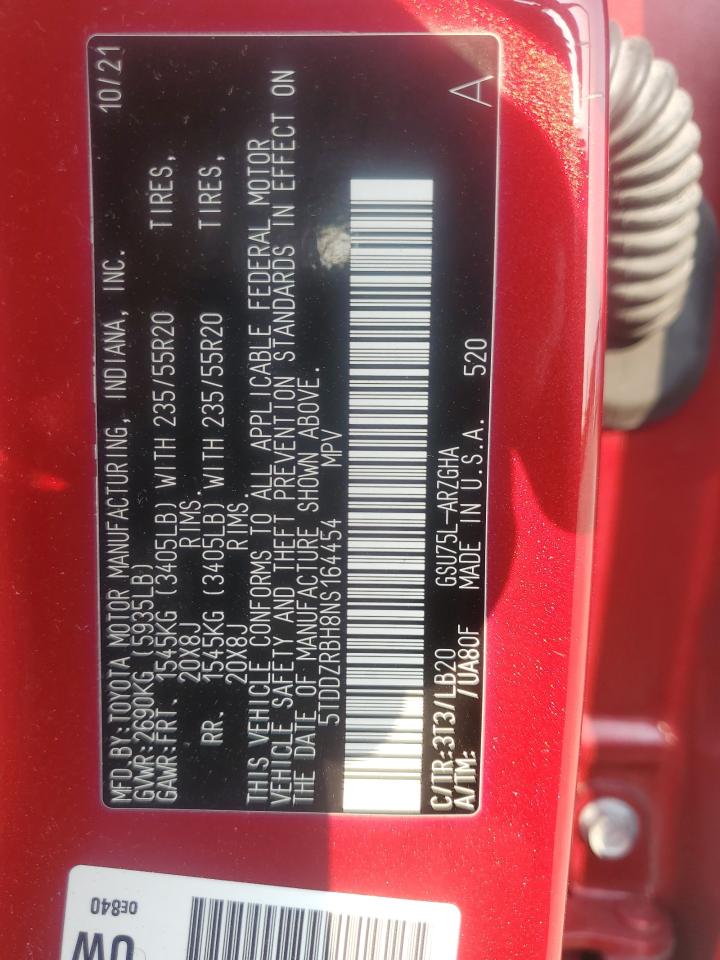 2022 Toyota Highlander Limited VIN: 5TDDZRBH8NS164454 Lot: 67758645