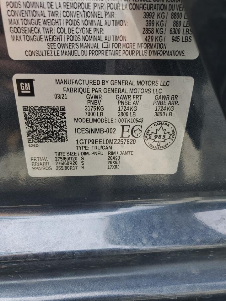 2021 GMC Sierra K1500 At4 VIN: 1GTP9EEL0MZ257620 Lot: 70166965