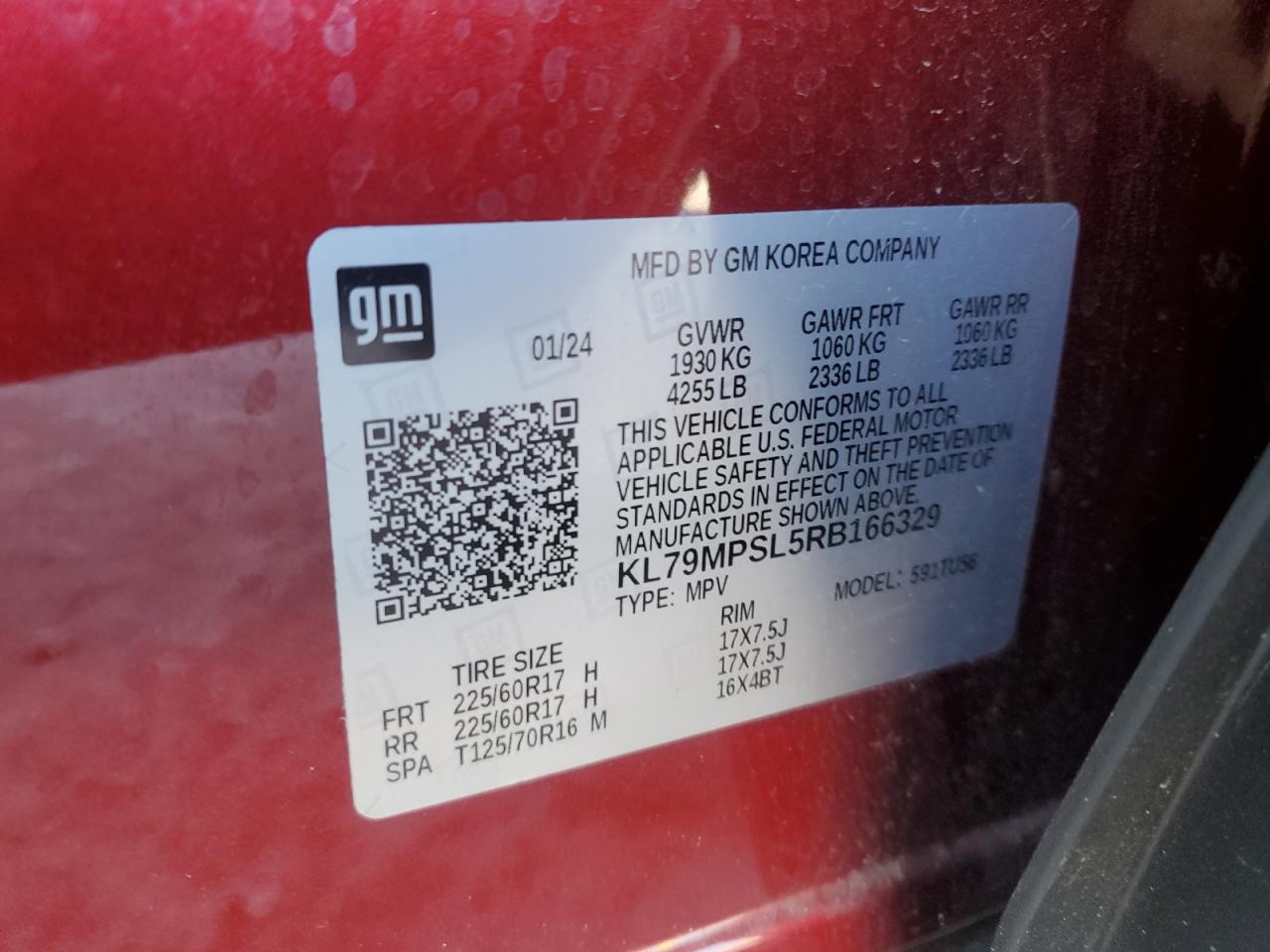 2024 Chevrolet Trailblazer Lt VIN: KL79MPSL5RB166329 Lot: 70093215