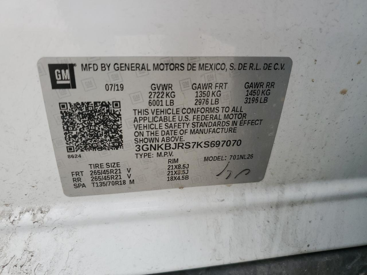 2019 Chevrolet Blazer Rs VIN: 3GNKBJRS7KS697070 Lot: 67271605