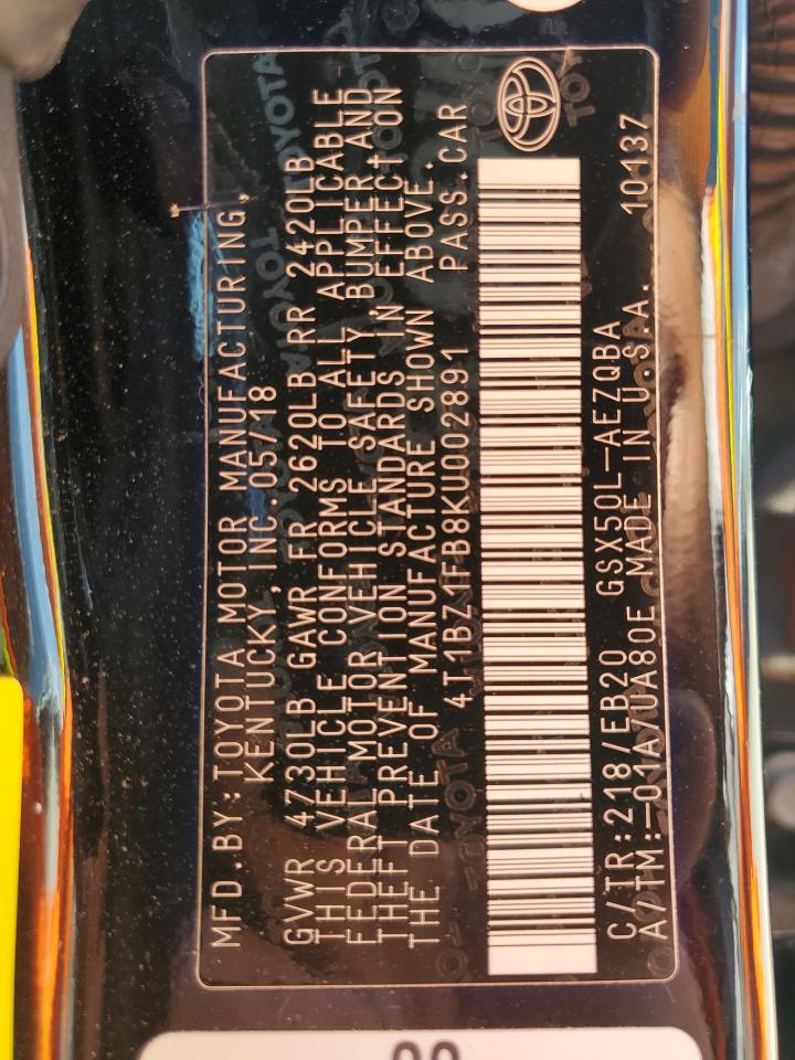 2019 Toyota Avalon Xle VIN: 4T1BZ1FB8KU002891 Lot: 69418665