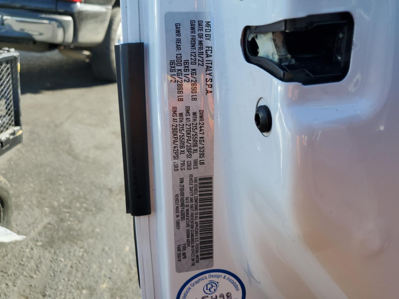 2022 Ram Promaster City Tradesman VIN: ZFBHRFAB1N6Y40890 Lot: 70026035