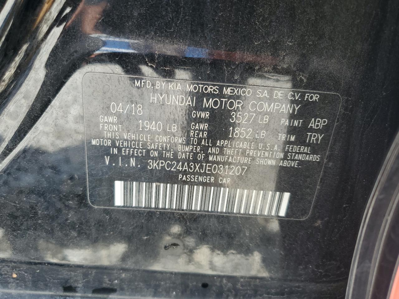 2018 Hyundai Accent Se VIN: 3KPC24A3XJE031207 Lot: 67678435