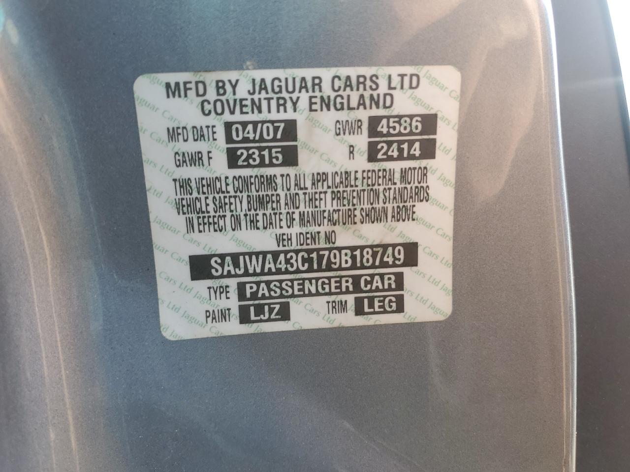 2007 Jaguar Xkr VIN: SAJWA43C179B18749 Lot: 68629865