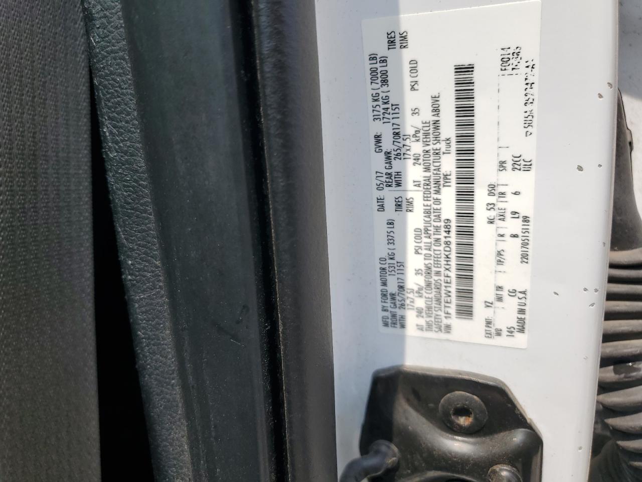 2017 Ford F150 Supercrew VIN: 1FTEW1EFXHKD81489 Lot: 65689935